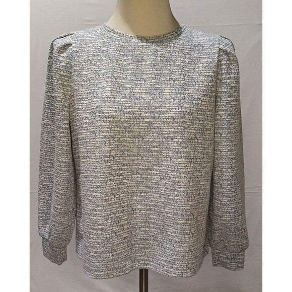 Nine West Textured Knit Sweater Sky/White Combo Size Large NWT - Picture 1 of 16